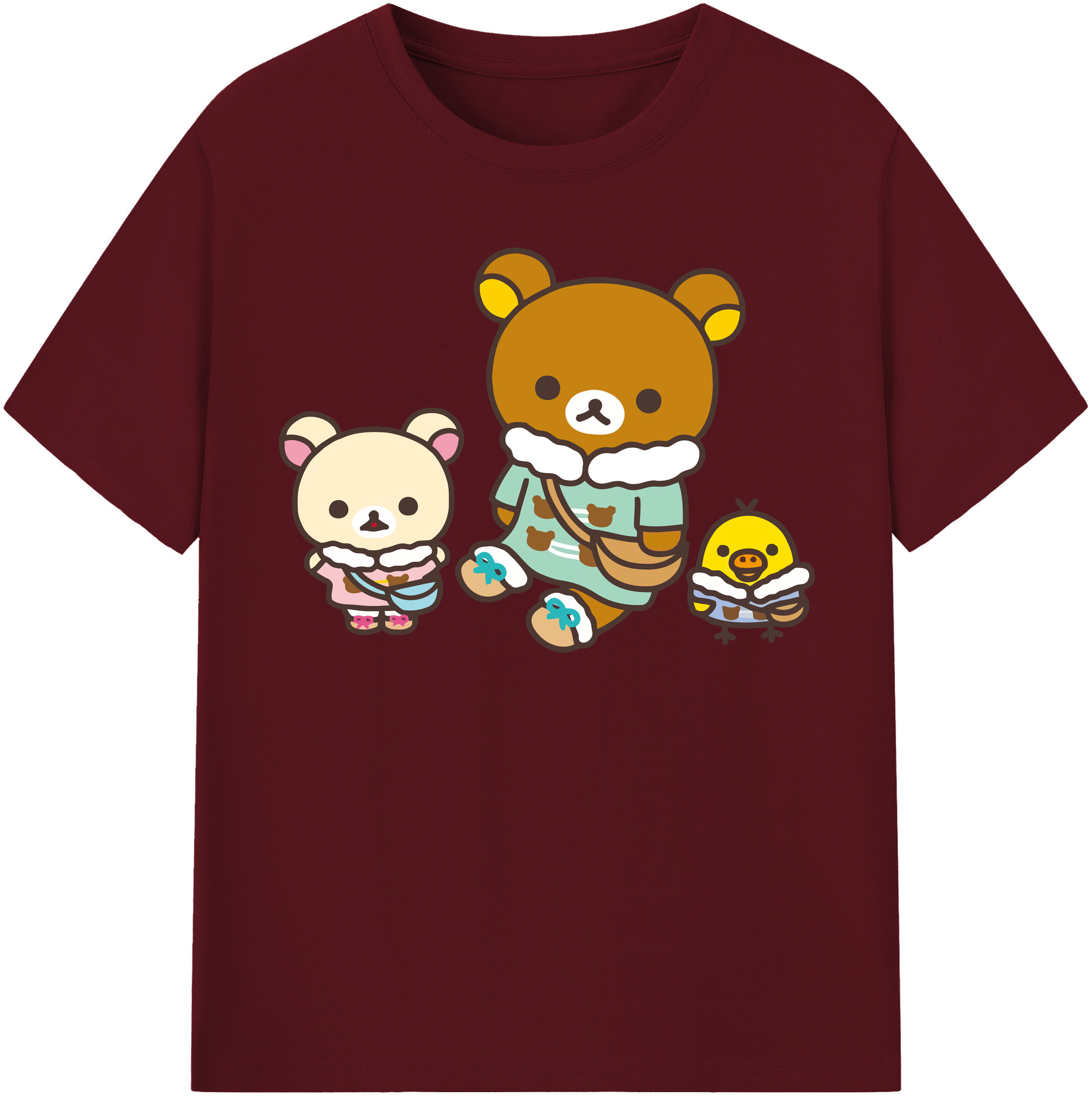 （画像用） リラックマ リラックマ キイロイトリ Rilakkuma Korilakkuma Kiiroitori 綿100％半袖Tシャツ（フロントプリント）